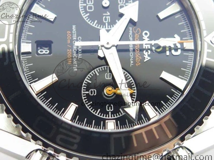 0511 Planet Ocean Master Chrono SS OM 1:1 Best Edition Black Dial On SS Bracelet A9900 V Fashionable 8113